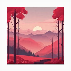 Misty mountains background in red tone 19 Canvas Print