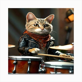 Cat Playing Drums Canvas Print