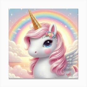 Unicorn with sun and rainbow Canvas Print