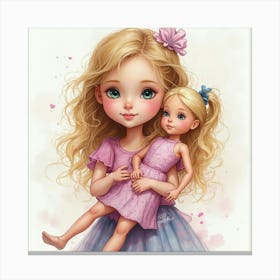 Cute Girl And Doll 1 Toile