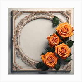 Orange Roses In A Frame 4 Canvas Print