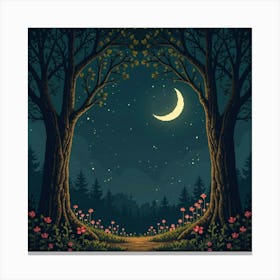 Moon And Forest Style William Morris2 Art Print (2) Canvas Print