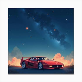 A Ferrari Under A Watercolor Starlit Sky With Twinkling Constellations 1 Canvas Print