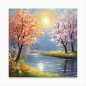 Cherry Blossoms By The River Canvas Print