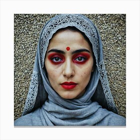 Woman With Red Makeup Canvas Print