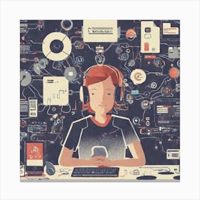 Illustration Of A Young Woman Using A Computer Canvas Print