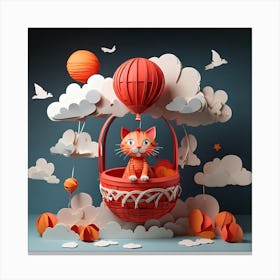 Cat In A Hot Air Balloon Canvas Print