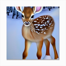 Cute Deer In Winter Landscape Canvas Print