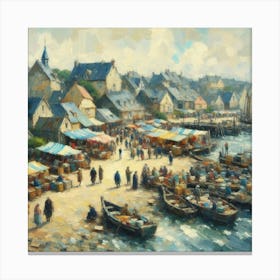 Harbor Village, Acrylic Painting Style Canvas Print