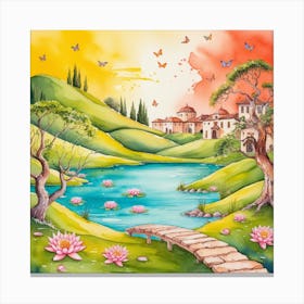 Watercolor Of A Lake Canvas Print