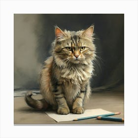 Cat With Pencils Canvas Print