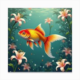 Goldfish Swimming With Lilies 1 Canvas Print