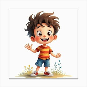 Spanish Boy With Playful Expression, Watercolor With A Splash Of Colors 1 Canvas Print