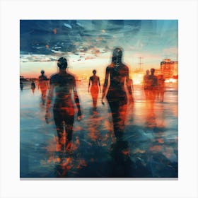 People Walking On The Beach Canvas Print