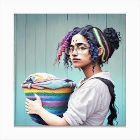 Woman Holding A Basket Canvas Print