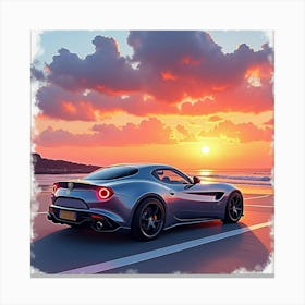 Alfa Romeo 8c Competizione With A Colorful, Watercolor Sunrise Canvas Print