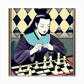 Asian Woman Playing Chess Canvas Print