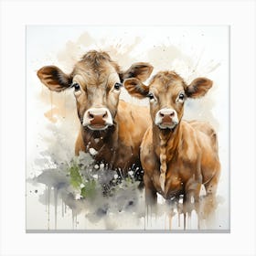 Rustic Tranquility Watercolor Cow Canvas Print