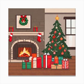 Christmas Tree In Front Of Fireplace 1 Canvas Print