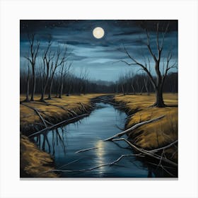 Moonlight Over The Creek Canvas Print