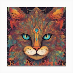 A Psychedelic Representation Of A Cat S Face, With Vibrant Colors And Intricate Patterns 1 Canvas Print