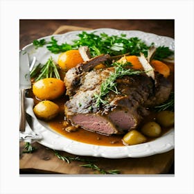 Roast Lamb With Potatoes And Carrots Canvas Print