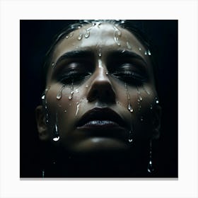 Close Up Photo Capturing An Oversized Glistening Tear Suspended On A Somber Face Dark Murky Backdro Canvas Print