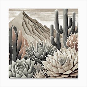 Firefly Modern Abstract Beautiful Lush Cactus And Succulent Garden In Neutral Muted Colors Of Tan, G (20) Canvas Print