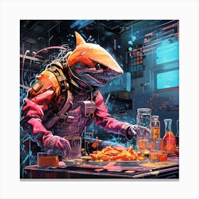 Shark In The Kitchen in Cyberpunk Futuristic Enviroment Canvas Print