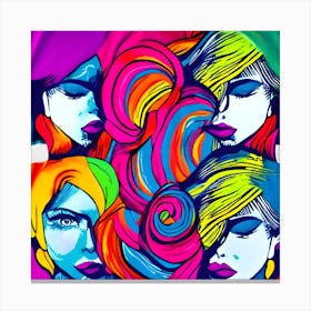 Three Women With Colorful Hair Canvas Print