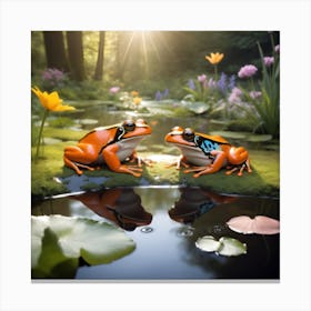 Colored Frogs Gather By The Waters Edge Creating An Enchanting And Magical Atmosphere Canvas Print