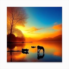 Sunset With Horses Canvas Print