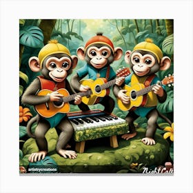 Monkeys Playing Music Canvas Print