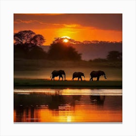 Sunset Elephants Canvas Print