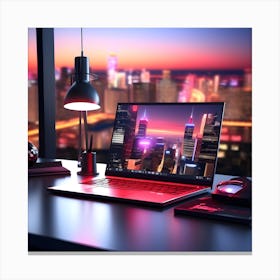 Laptop On Desk At Night 2 Canvas Print