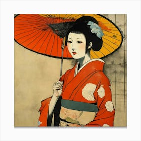 Japanese woman with an umbrella 5 Canvas Print