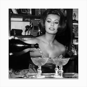 Sophia Loren Pouring Champagne 2 Canvas Print