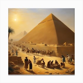 An Oil Painting Of Pharoh People Constructing Pyra Canvas Print