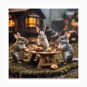 Rabbits At A Picnic Canvas Print