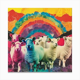 Rainbow Retro Sheep Collage 1 Canvas Print