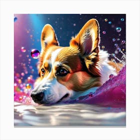 Corgi Swimming In Bubbles Canvas Print