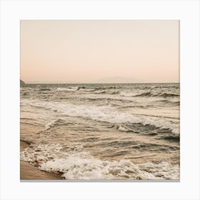 Pink Ocean Waves Square Canvas Print