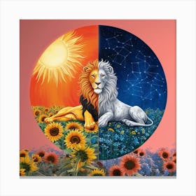 Lion And Sunflowers Canvas Print