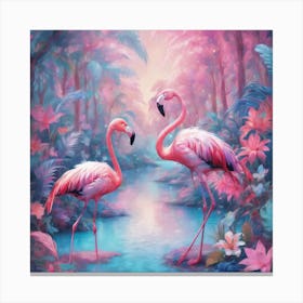 Flamingos In The Jungle Canvas Print