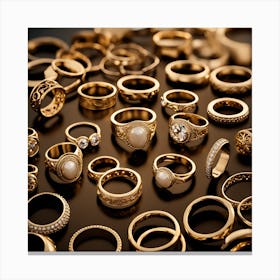 Gold Rings On Black Background Canvas Print