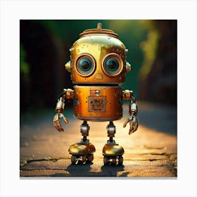 Firefly Quirky Frightened Robot On Roller Skates With A Gold Aluminum Can Head 68099 Canvas Print