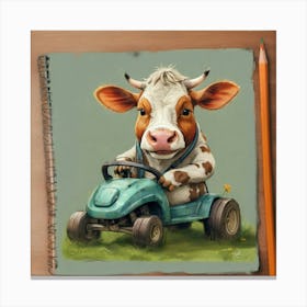 Cow Driving A Tractor Canvas Print