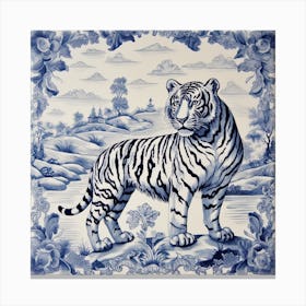 Tiger Delft Tile Illustration 3 Canvas Print