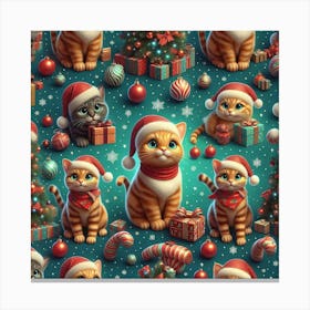 Christmas Cats Seamless Pattern Canvas Print