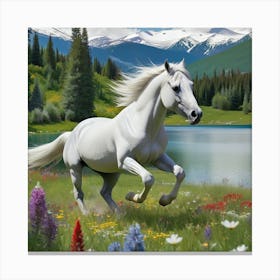 White Horse In The Meadow Canvas Print